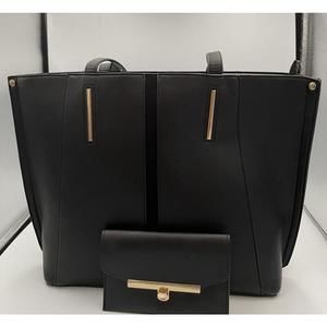 New Look Black Certified Vegan Leather Tote W/Phone Bag For Belt